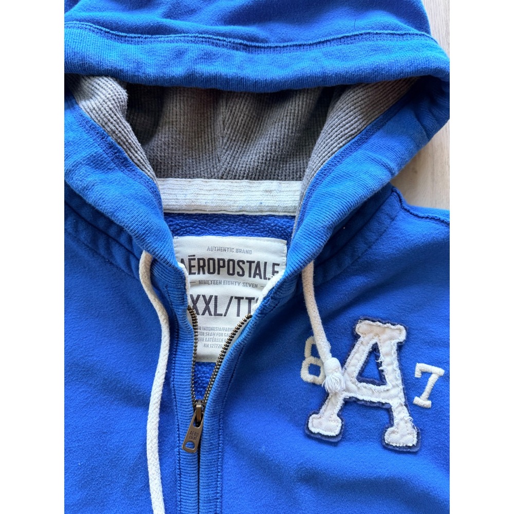 Aeropostale Zip Up Hoodie Mens XXL Blue Graphic A87 Logo Sweatshirt - Picture 3 of 4